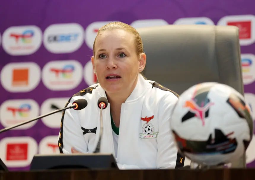 official_esclub's tweet photo. Zambia coach Nora Häuptle has criticised CAF’s use of the head-to-head rule after they crashed out of the WAFCON despite finishing on six points, saying the situation “doesn’t feel right” after Zambia scored the most 8 goals and conceded the least and calling on CAF to review the rule
