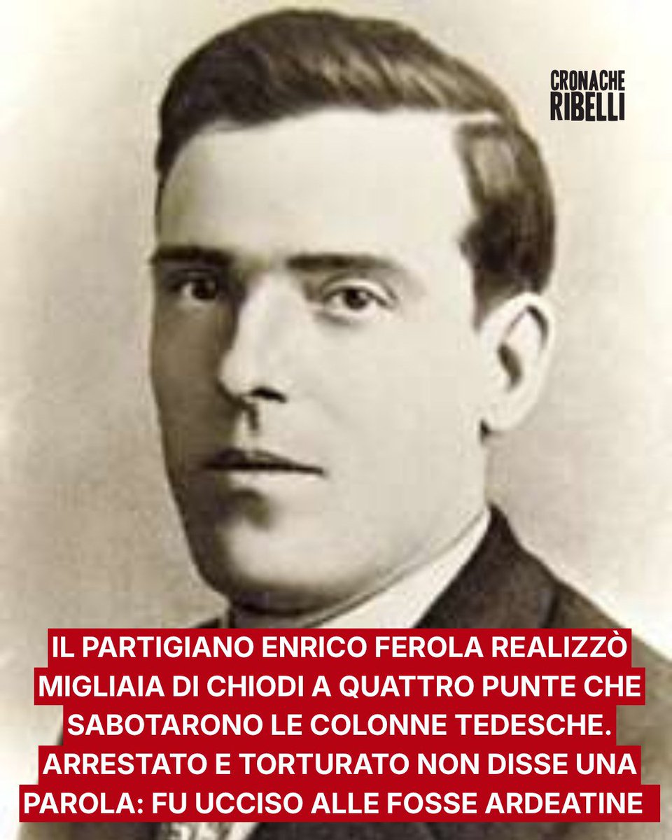 sandrinorusso74's tweet photo. Enrico Ferola, fabbro antifascista di Trastevere, trasformò in realtà i chiodi a quattro punte usati dalla Resistenza per sabotare i convogli tedeschi. Arrestato con 50 kg di chiodi, torturato dalla banda Koch senza parlare, fu ucciso alle Fosse Ardeatine. #Resistenza https://t.co/oGBdN2oiVm