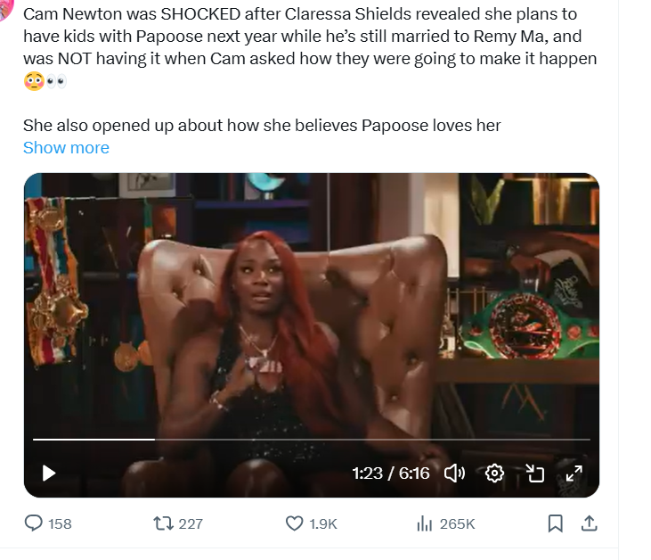 ewshayla's tweet photo. CULTUREUP ON THIS! @Claressashields DON'T KEEP ANSWERING THOSE DUMBASS QUESTIONS ABOUT YOUR RELATIONSHIP WTH PAPOOSE!  @CameronNewton YOU NEED TO STOP!  WOMEN ARE DATING MARRIED MEN WHILE THEY ARE WITH THEIR WIVES.  REMY AND PAPOOSE ARE NOT TOGETHER!!!  PAPOOSE IS A GOOD CATCH! https://t.co/AsgTazo3RT