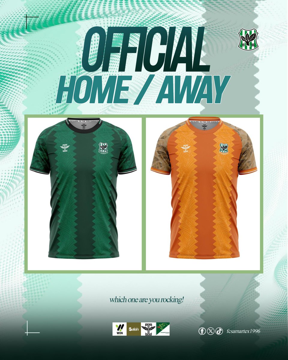 FcSamartex1996's tweet photo. The wait is over. 

Presenting the Official Home &amp; Away Kits for the 2026/27 season.

Which one are you rocking this season? 👕🔥

#FCSamartex1996 #TimberGiants  #OfficialKit #HomeKit #AwayKit https://t.co/1TyzcMl5m4