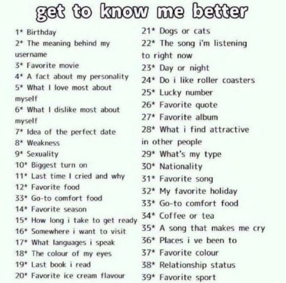 rottenangelami's tweet photo. Get to know me! Note: number 13 &amp; 33 are the same 🥹
#gtkm #oomfhunt #shedrtwt #bpdtwt https://t.co/LI3wwWDHOI