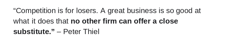 StartupWisdom_'s tweet photo. Peter Thiel on why competition is a trap: https://t.co/ivPenHfirL