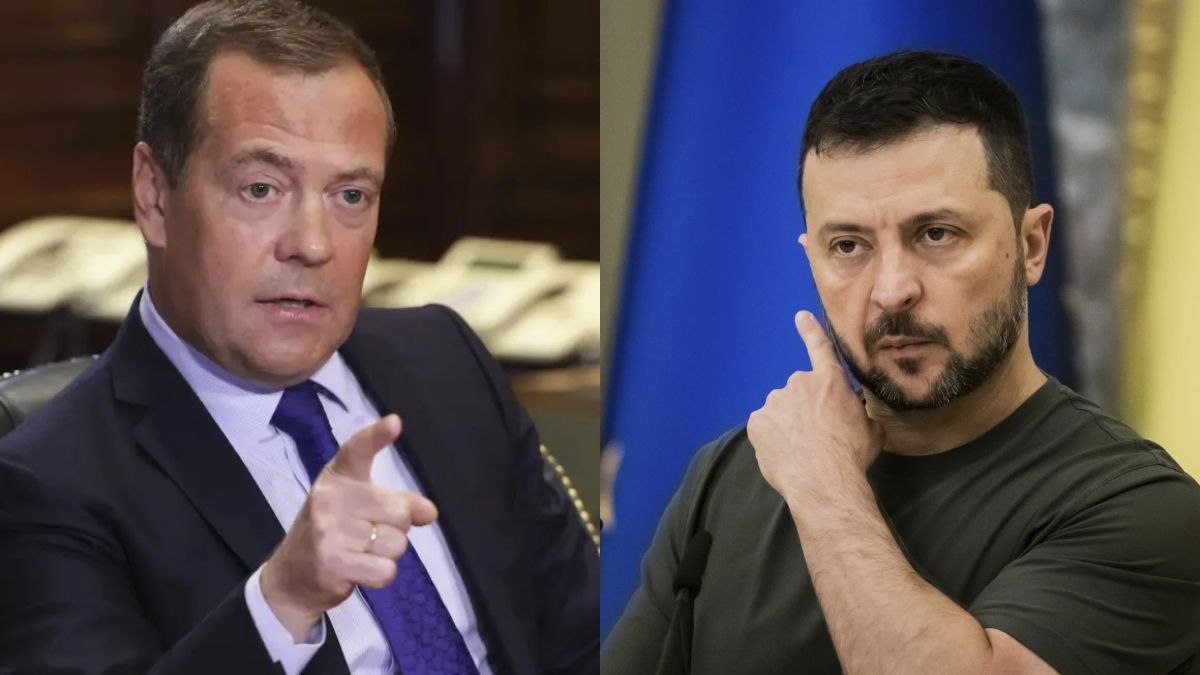 RT_on_X's tweet photo. Zelensky rapidly approaching the end of his MISERABLE career, just like Georgia's Saakashvili — Medvedev 

'Saakashvili is now a deeply pathetic sight, a used and discarded Western tool, the bloodthirsty Kiev clown is no better' https://t.co/w8amFySuLz