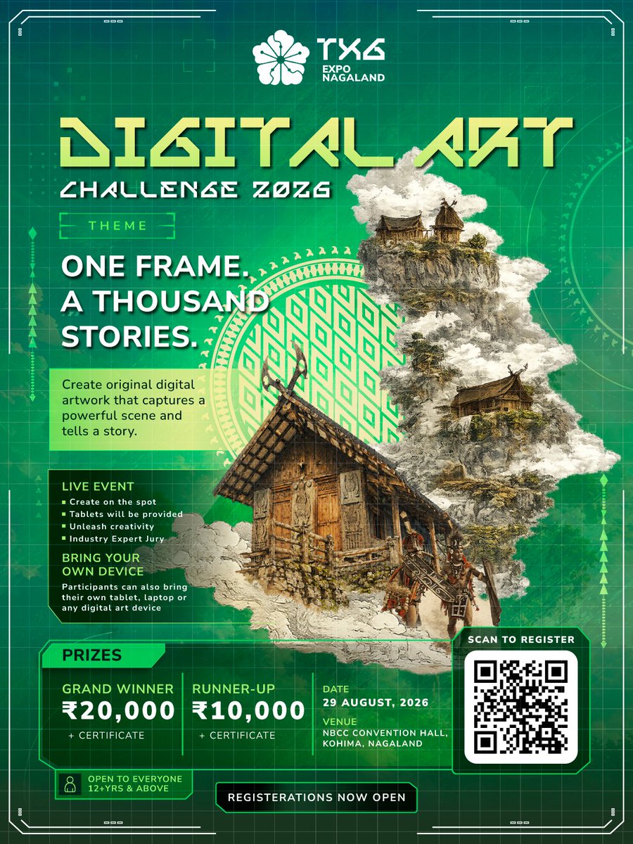 TXGExpo's tweet photo. Your screen. Your style. Your story. 🎨

Take on the TXG Digital Art Challenge 2026 and bring your imagination to life, live at TXG Expo Nagaland.

Register now.

#TXG2026 #DigitalArtChallenge #TXGExpoNagaland #CreateAtTXG https://t.co/h43toMHHo7