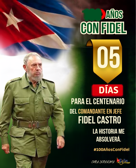 CubaSoberana02's tweet photo. 🇨🇺 A solo 5 días del centenario del natalicio de Fidel Castro Ruz, Cuba recuerda una vida marcada por acontecimientos decisivos de su historia. https://t.co/kzXnDCQlJm