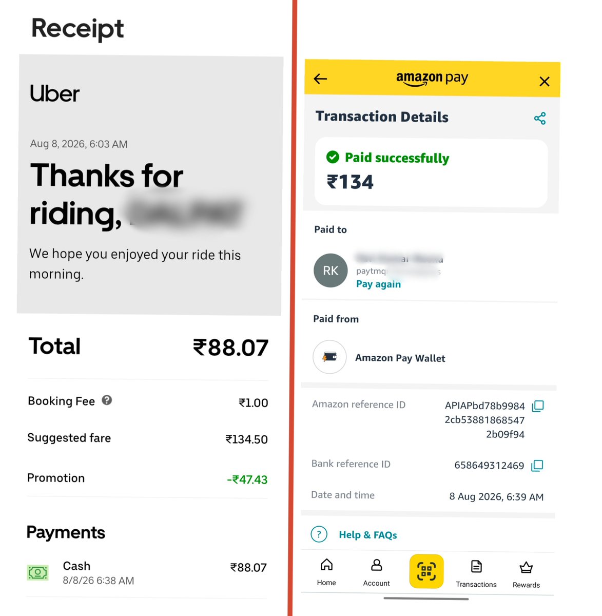 TechRajGK's tweet photo. Your support has simply called it “fare negotiation.”
I have the Uber receipt + ₹134 payment proof. Please investigate and refund the excess amount. This is about fair and transparent service, not ₹45.93. #uber https://t.co/WHl2TWDEEz