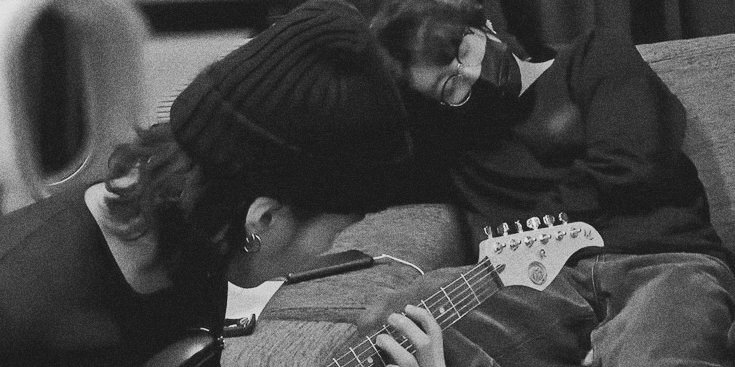 sucreyoongi's tweet photo. one day jungkook said to yoongi, “now i’m sad when i don’t hear your guitar in the green room,” &amp; it warms my heart to know that, after all this time, the sound of yoongi's guitar still exists in their little world. some melodies become memories, and some memories become home ❤️‍🩹 https://t.co/ErnwitE2h0