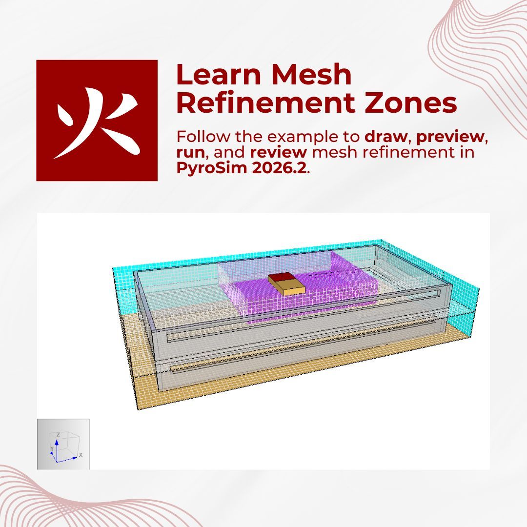 thunderheadeng's tweet photo. Learn how to use Mesh Refinement Zones in PyroSim 2026.2 to refine key areas, preview mesh changes, and review results.

🔗 https://t.co/IaJ2d8u3w2

#pyrosim #firesimulation #fds #engineeringsoftware https://t.co/lNdSzGzyU8