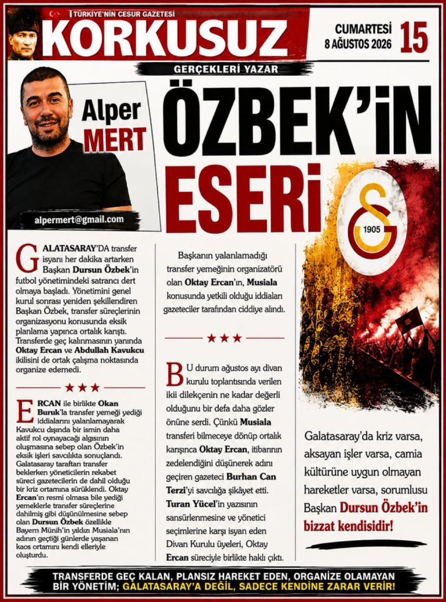 mustafaguler33's tweet photo. 📍Alper Mert: 
Galatasaray’da kriz varsa, aksayan işler varsa, camia kültürüne uygun olmayan hareketler varsa, sorumlusu Başkan Dursun Özbek’in bizzat kendisidir
#DursunÖzbekİstifa https://t.co/cmmrffE83M