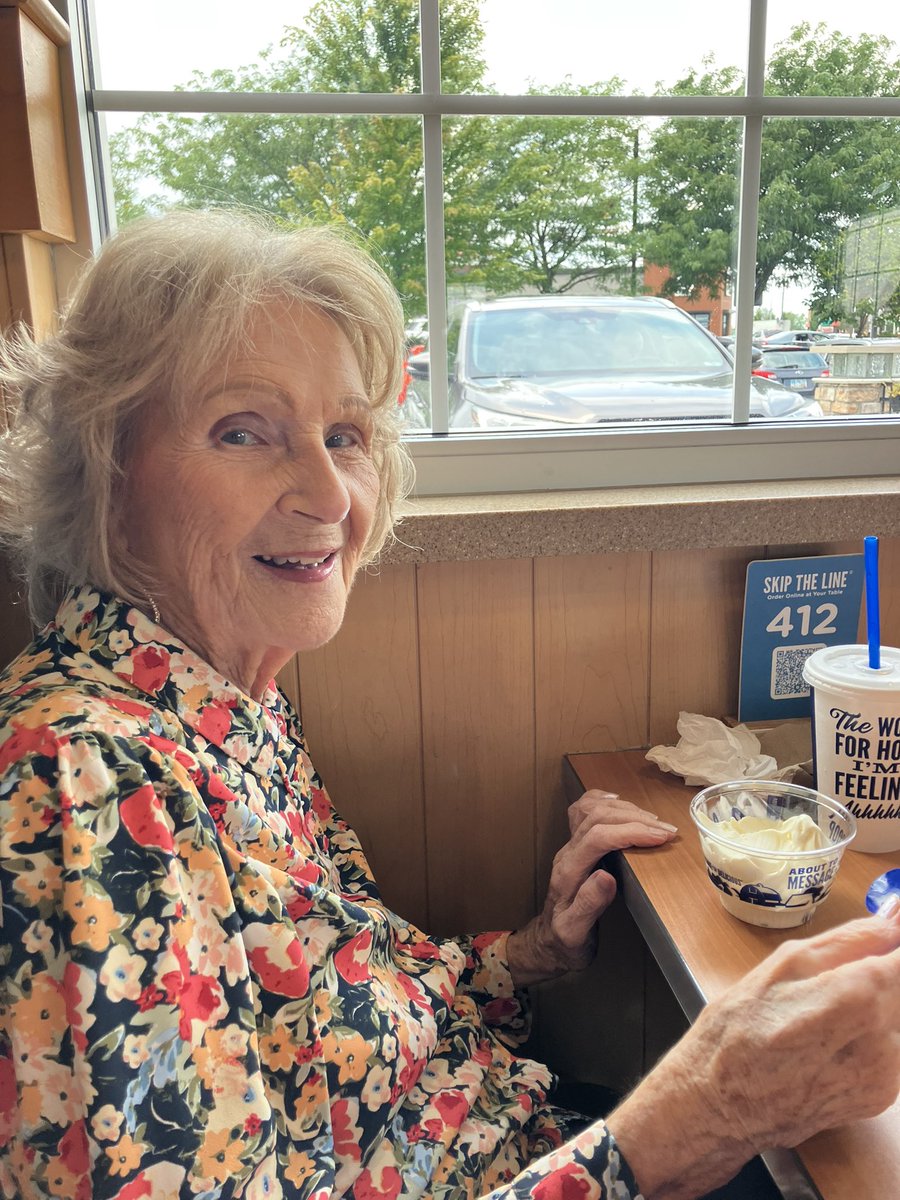 mymomcare's tweet photo. Got mom out to her favorite restaurant yesterday, Culver's. She is still weak from her May 30th collapse at her great-granddaughter’s wedding, but trying to build back strength. At 97, the bounce-back takes some time ❤️ https://t.co/HLhfWYKgIO