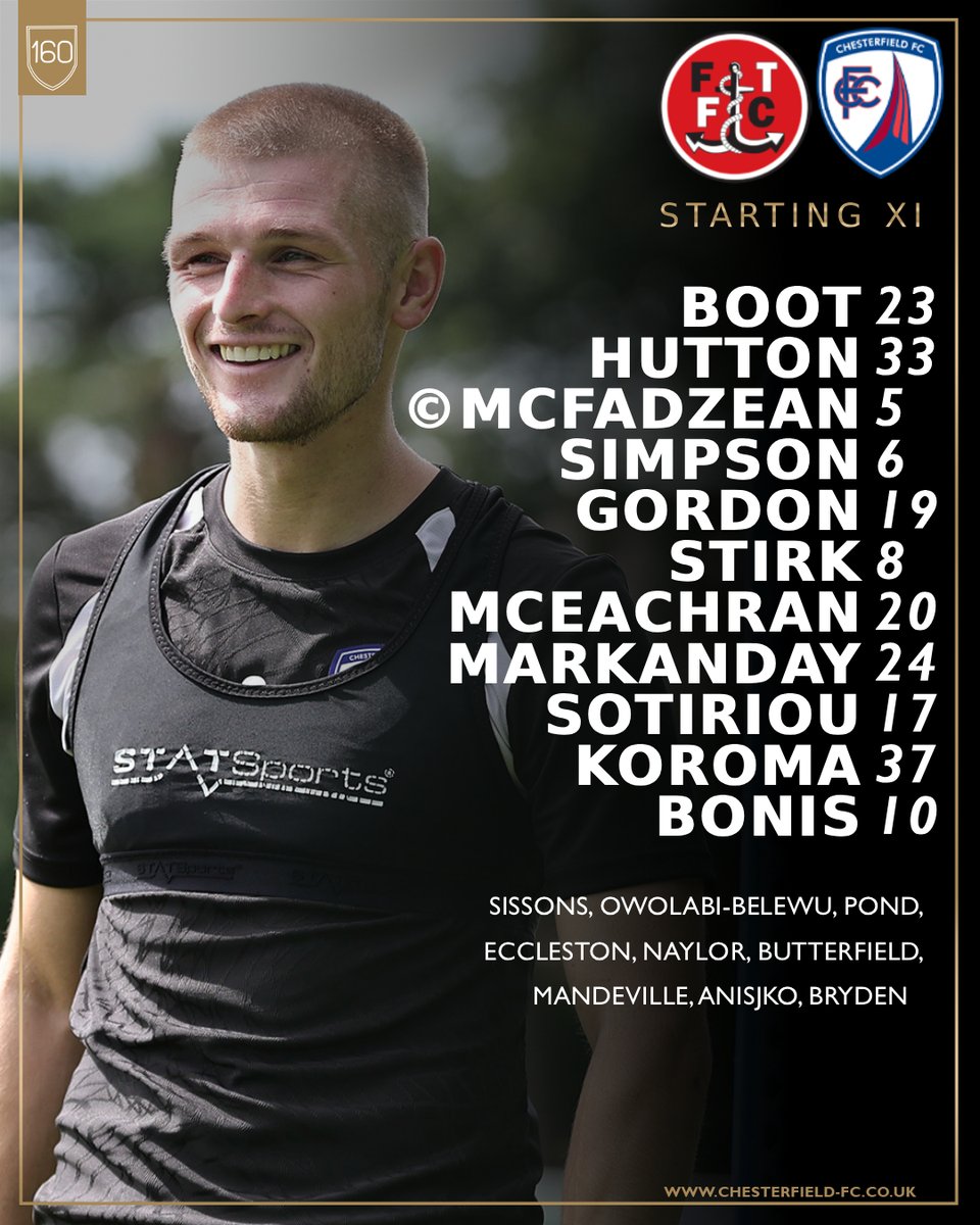 ChesterfieldFC's tweet photo. Paul Cook's starting XI for the Carabao Cup clash with Fleetwood Town 📝

#Spireites https://t.co/PuljjWAEu4