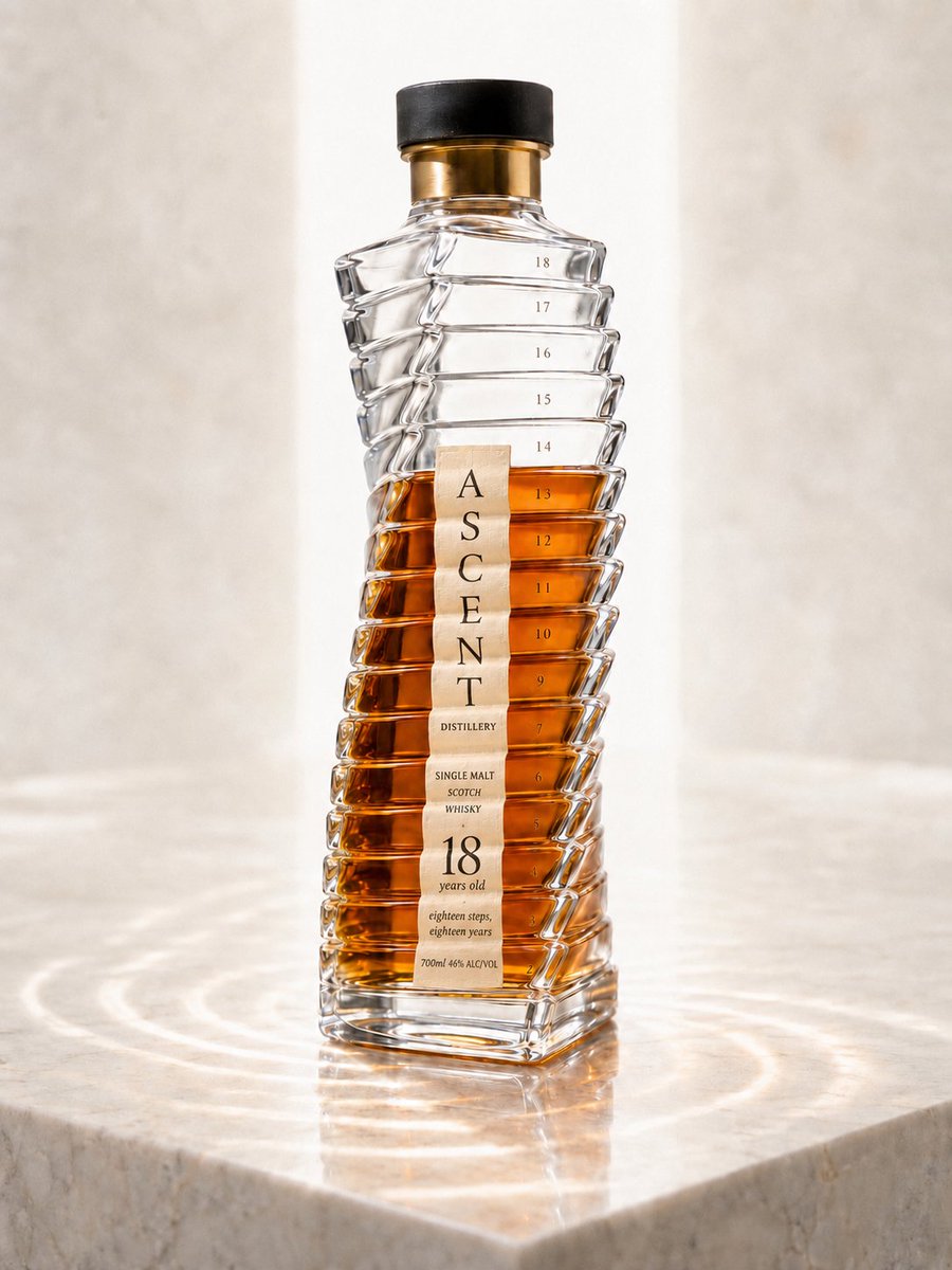 urikazu's tweet photo. 第104回 AIアートコンテスト
「ボトルデザインコンテスト」
#AIartwithbottledesign

『ASCENT 18 years old』

一段が一年。
十八段のぼった先に、ようやくこの色になる。
上の五段が空いているのは、まだ途中だから。

前回は入選に選んでいただき、ありがとうございました。
お礼をお伝えしたつもりですが、もし返信が届いていなかったら申し訳ありません。なぜかうまくいかなくて。
今回も楽しく参加させていただいています。