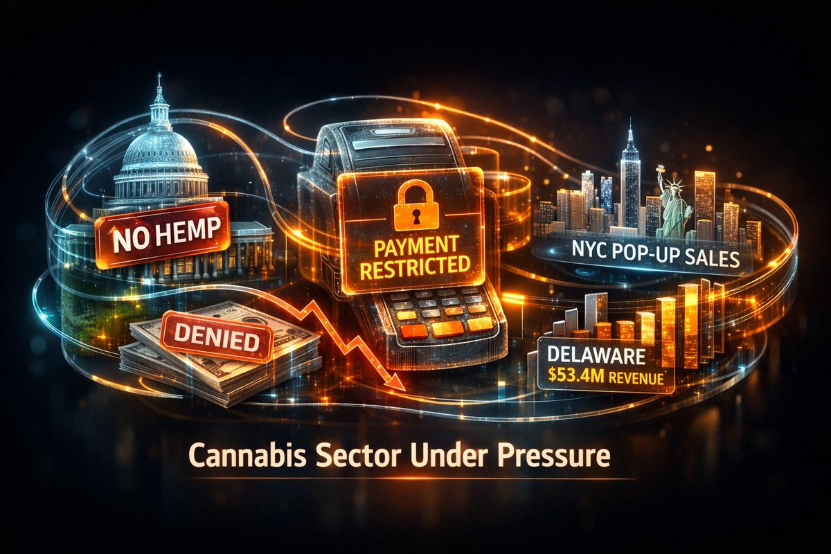 WolfOfWeedST's tweet photo. Eyes on hemp THC ban &amp; payment blocks. NY pops, DE $53M looks hot but Fed rules will reprice MSOs. Watch the setup.

Read more: https://t.co/W9ET4aI6Lk

#Cannabis #WeedStocks #MSOs https://t.co/ucs08mU31j