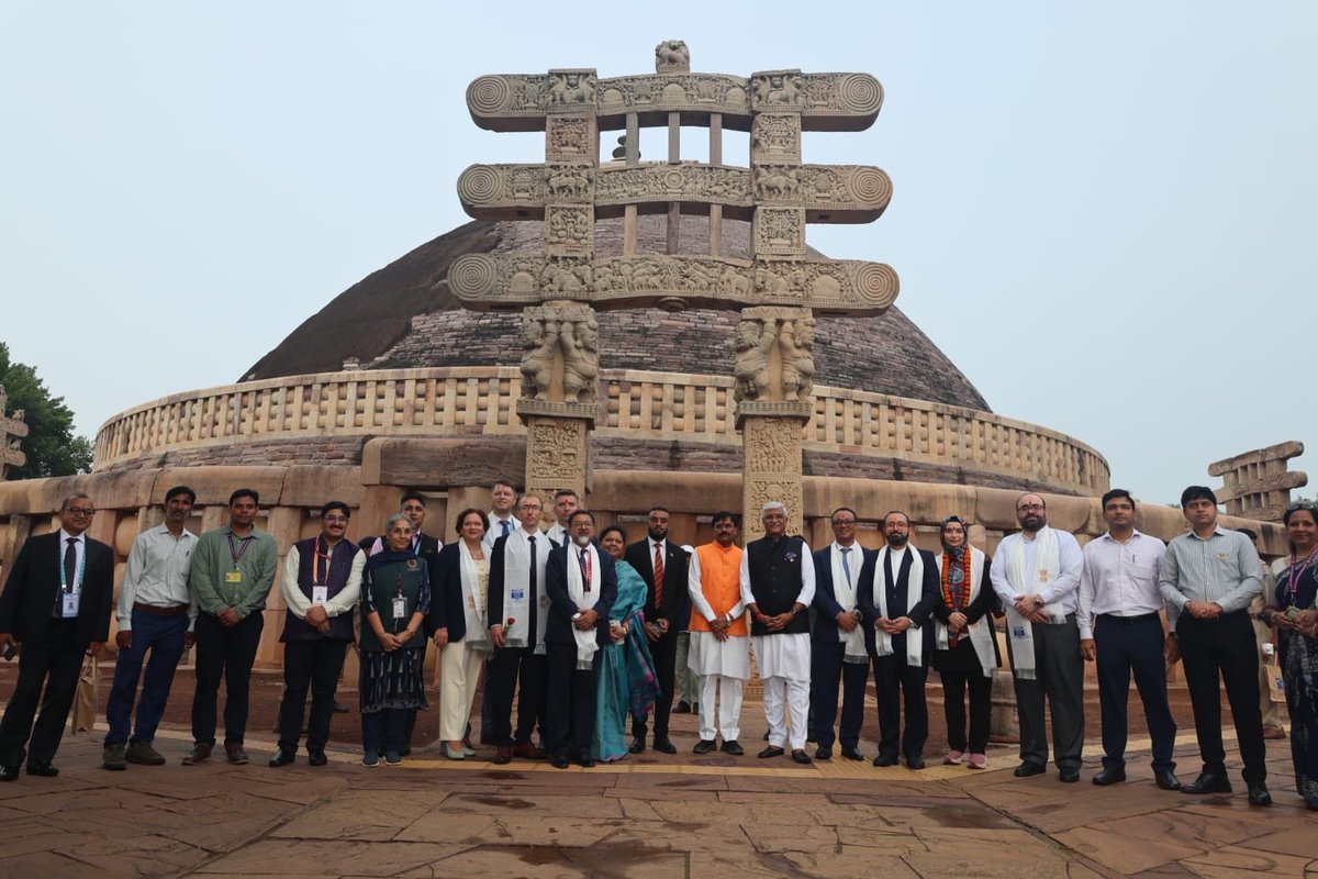 MinOfCultureGoI's tweet photo. Shri Gajendra Singh Shekhawat (@gssjodhpur), Hon’ble Union Minister of Culture & Tourism; Shri Dharmendra Singh Lodhi (@DharmendrLodhii), Hon’ble Minister of Culture and Tourism, Madhya Pradesh, along with Heads of Delegation and delegates from BRICS Member and Partner Countries, visited the @UNESCO World Heritage Site of Sanchi, Madhya Pradesh.

The visit offered delegates an opportunity to explore India’s rich Buddhist heritage, architectural legacy and enduring civilisational traditions.

#BRICS2026 #CultureUnitesAll @BricsIndia2026 @ASIGoI