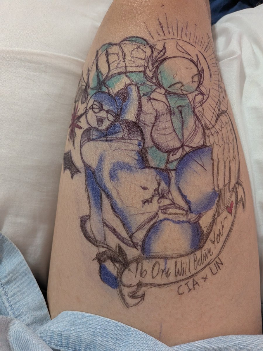 Oceanic4547's tweet photo. HEELP!!! #Countryhumansnsfw I was tattooed AGAINST MY WILL by the CIA!! Worst part?! ITS PERMANENT!!! They even wrote "No One Will Believe You~♥️"- THEYRE RIGHT, I was subjected to INTENSE mockery! EVIL! How will I ever live a normal life ever again?! https://t.co/LVec0lAE63