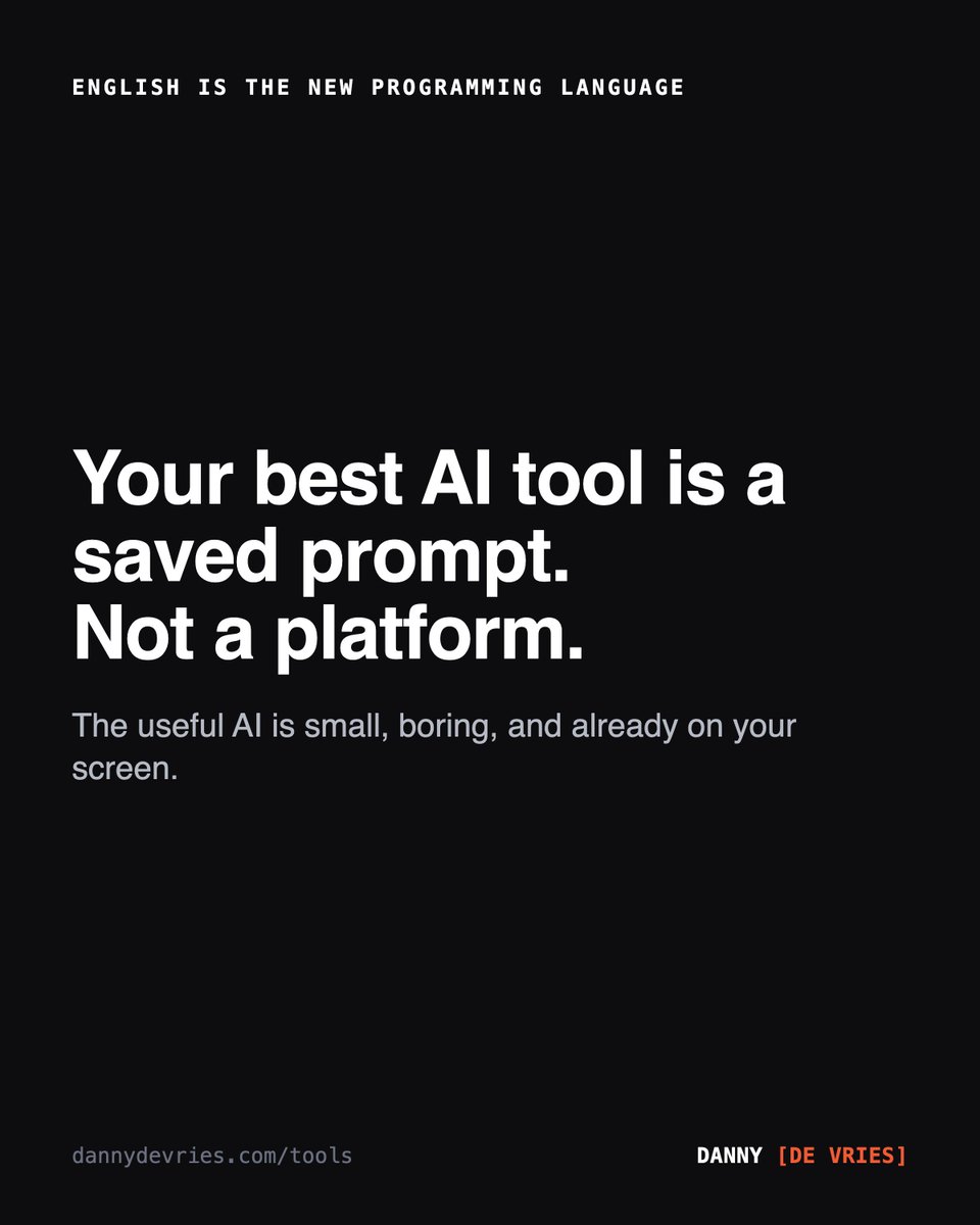 kddevries's tweet photo. Everyone's waiting for the AI that runs the whole company.

Meanwhile the businesses actually saving hours did something unglamorous: they wrote down one annoying task in plain English, saved it, and now it runs itself. No platform. No migration. No… https://t.co/3ajcoxCO9S