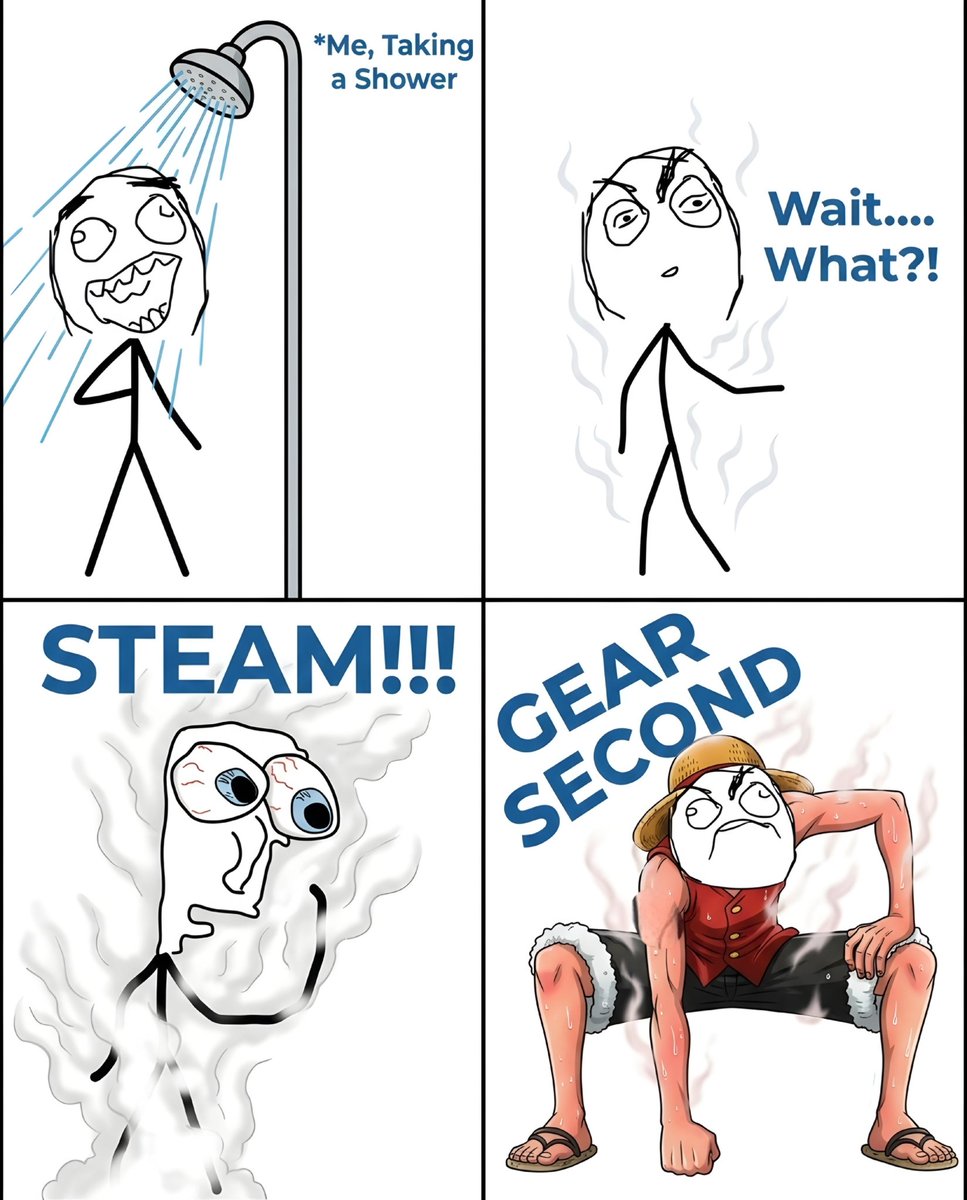 AnimixC94516's tweet photo. Stepping out of a scorching hot shower feeling like you just activated Gear Second in Enies Lobby ♨️💨 #ONEPIECE1191 https://t.co/8XGB03JVuc