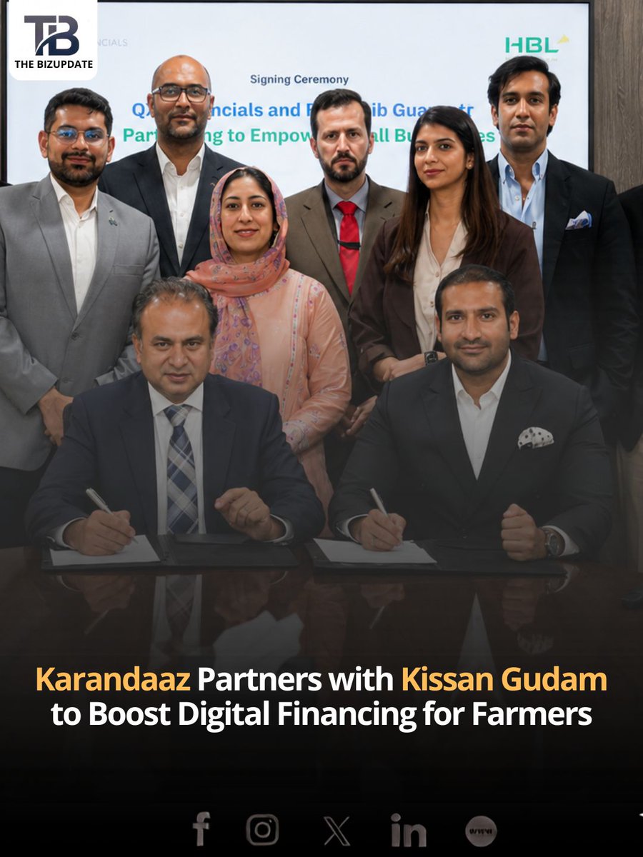 thebizupdate's tweet photo. Karandaaz has partnered with Kissan Gudam to expand digital financing opportunities for farmers in Pakistan.
Read More: https://t.co/ieRmO3VVF8
#Karandaaz #KissanGudam #DigitalFinancing #PakistanEconomy #BusinessNews #TheBizUpdate https://t.co/vBxfcNVS10