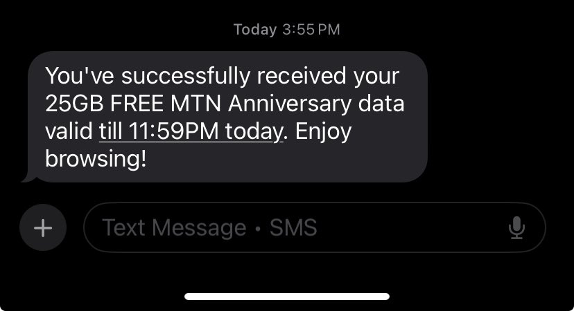 UncleChinedu's tweet photo. Just got my 25GB from MTN 😭😂

MTN is celebrating 25 years with 25GB for customers. You can redeem yours on the MTN eShop at https://t.co/j74VLmpQML or on your MTN app.

Go check yours 👀 #MTNAt25 https://t.co/yml3O84Coe