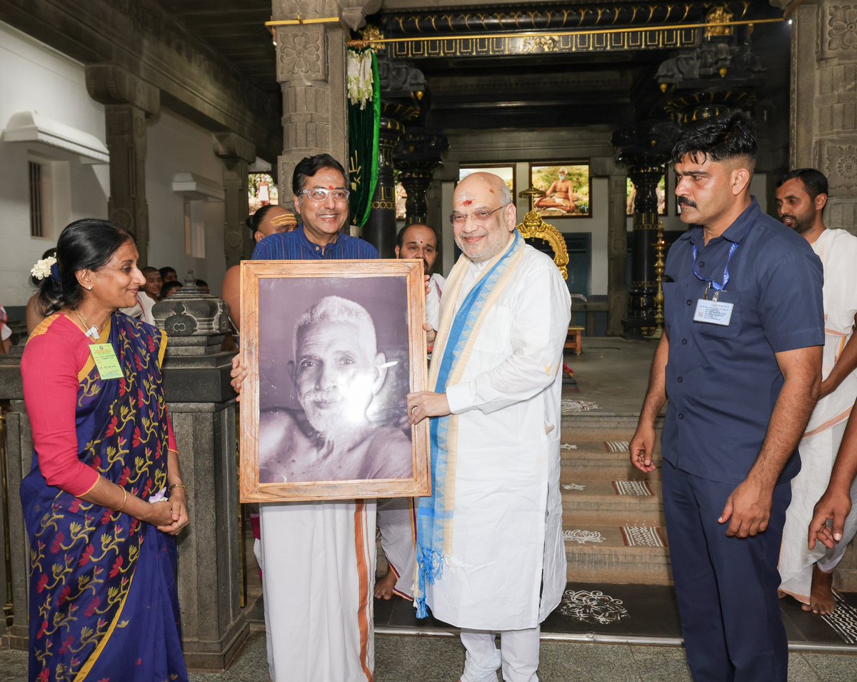 AmitShah's tweet photo. The life and teachings of the sage Bhagwan Sri Ramana Maharshi are a fountain of wisdom that will continue to light humanity’s path for eternity.

Today, visited the sacred place Sri Ramanasramam in Tiruvannamalai, Tamil Nadu. May the blessings of the great saint fill everyone’s life with well-being and prosperity.