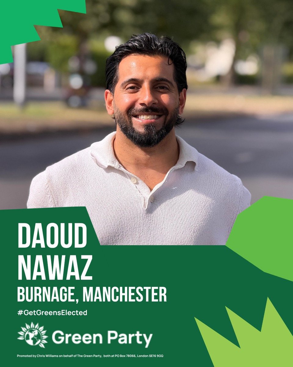 McrGreenParty's tweet photo. 🚨 Burnage By-election Candidate Announcement 🚨

Daoud Nawaz is the Green Party Burnage candidate!

READ MORE ⬇️

#GetGreensElected https://t.co/MlDIjA4e34