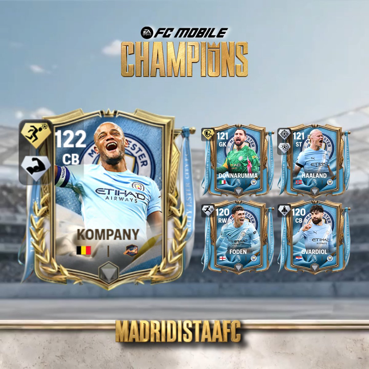 MadridistaaFC's tweet photo. 🏆 Champions Event Draft – Week 4

🔵 Manchester City
Draft A
⭐ 122 Kompany
⭐ 121 Donnarumma
⭐ 120 Foden
Draft B
⭐ 122 Kompany
⭐ 121 Haaland
⭐ 120 Gvardiol

🔴 Liverpool
Draft C
⭐ 122 Van Dijk
⭐ 121 Gerrard
⭐ 120 Rush

Draft D
⭐ 122 Van Dijk
⭐ 121 Dalglish
⭐ 120 Barnes

#FCMobile #Champions #Liverpool #ManchesterCity