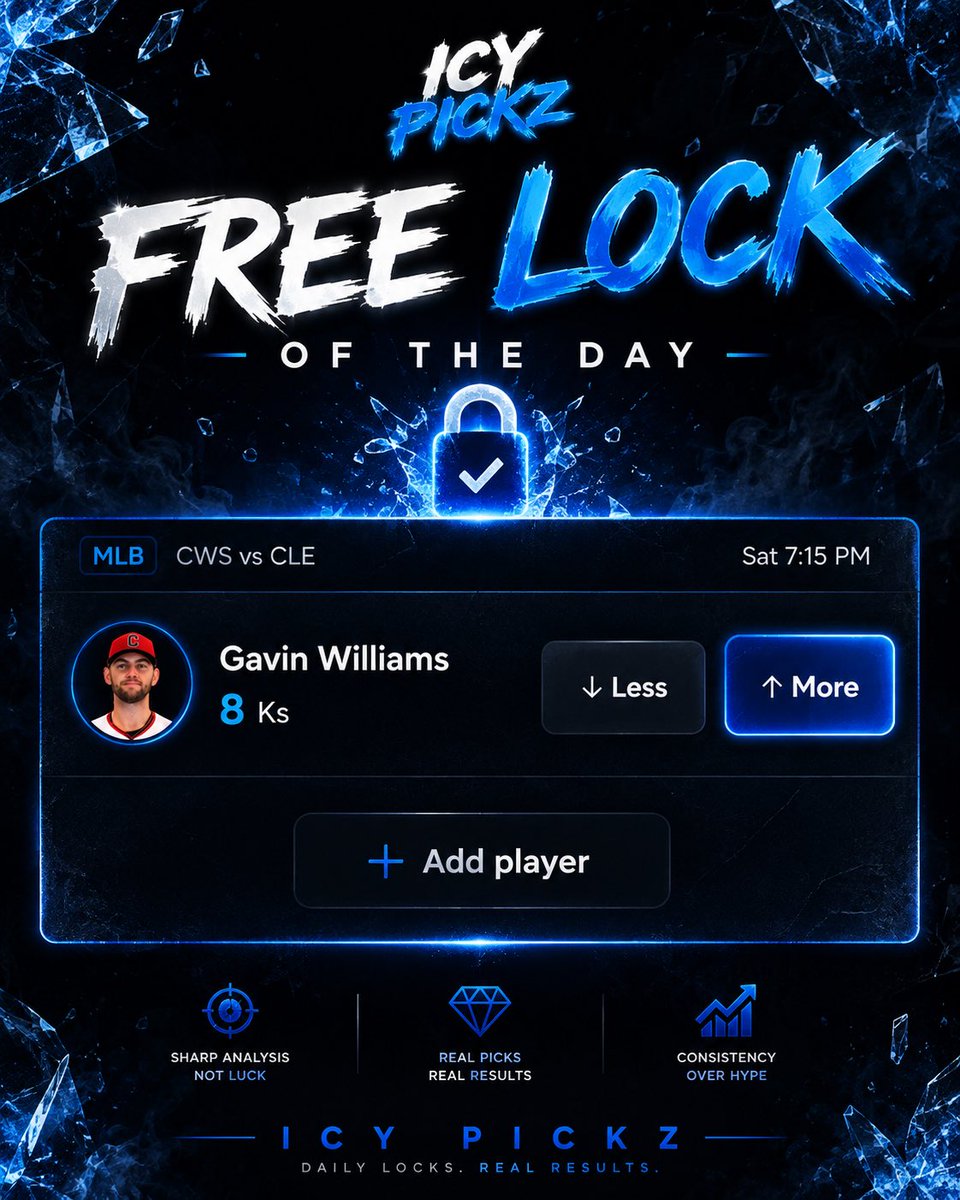 IcyPickz_'s tweet photo. 🔒 FREE LOCK: Gavin Williams 8 Ks 🧊

🔥 10.7 Ks avg. over his last 5 starts — 11,11,11,12,10.
That’s 5 straight games with 10+ Ks. 
@RonnyPickz
#parlay #sportsbetting https://t.co/ArQcgzbx3Z