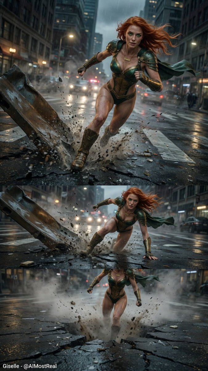 AImostReal's tweet photo. Street Level โก(Repost with missing media ๐)
Barrier didnโt stand a chance.
Neither did the asphalt.
Some heroes arrive quietly.
I donโt.
#Giselle #SuperHeroSaturday #SaturdayVibes https://t.co/HGJSJbGmif