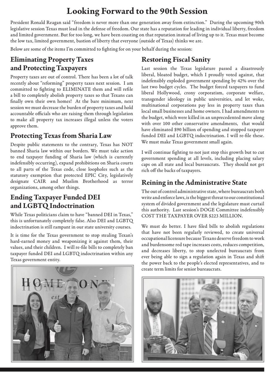brianeharrison's tweet photo. Texans deserve the TRUTH about their government!... and I’m sharing the newsletter we just mailed out so that patriots all across Texas (not just in HD-10) can get the update.

I’ve ushered in an entirely unprecedented level of TRANSPARENCY that is opening the eyes of millions to the corruption of the uniparty, which has led to record high property taxes, spending, and debt.

Also, if you want WEEKLY UPDATES from me on what’s really going on in the Texas government… along with ways YOU CAN HELP SAVE TEXAS… then SIGN UP FOR OUR ELECTRONIC NEWSLETTER HERE!!: https://t.co/Mx2X8hRbVx

Honored to partner with so many patriots like you in my fight to make government as irrelevant to our lives as possible, so we can be as free as God meant for us to be!!