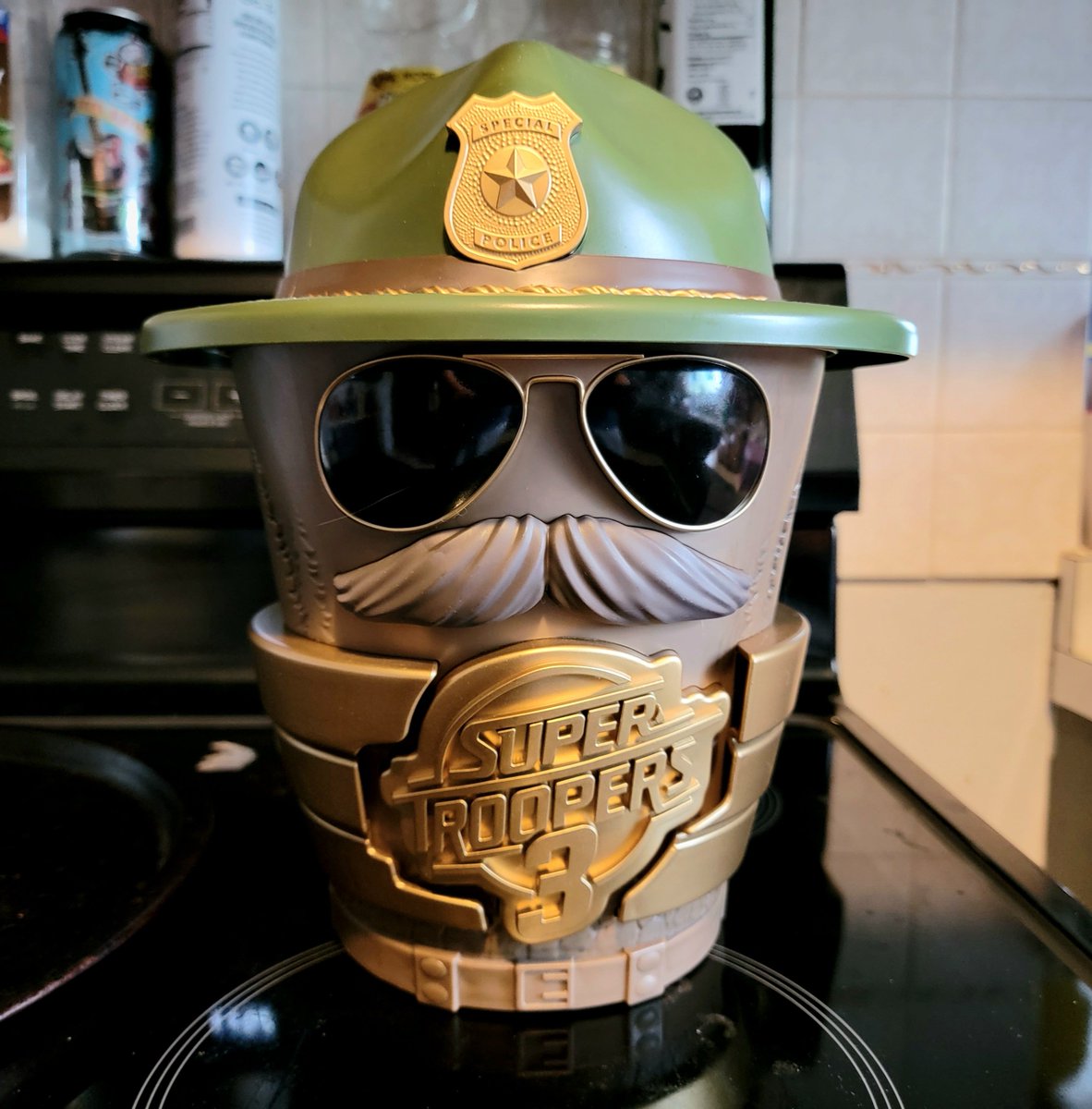 OpieAlan's tweet photo. Who wants a mustache ride with their popcorn? #teamramrod #supertroopers3 #largefarva #shenanigans https://t.co/sliJk3TFTM