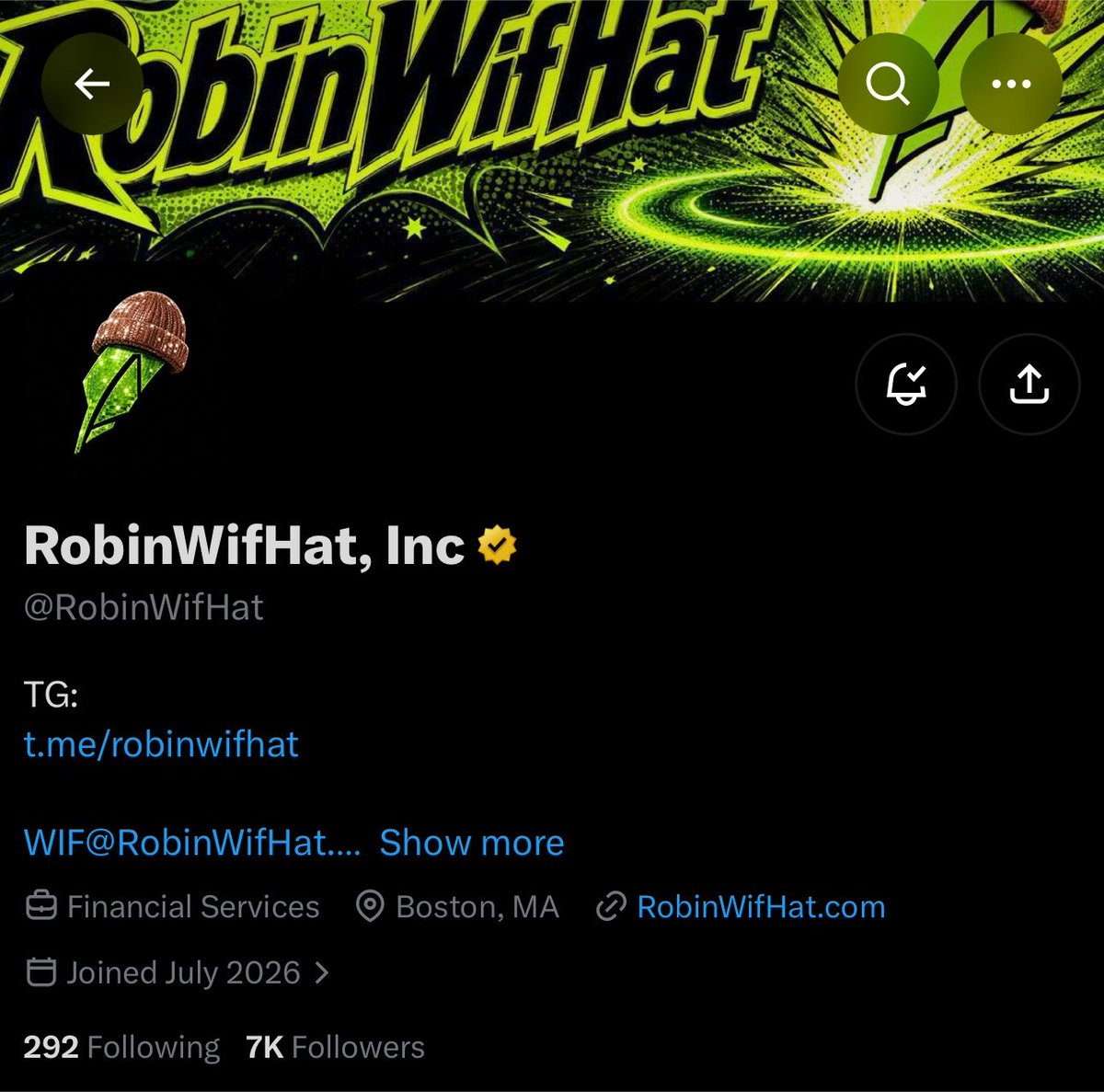 brightinweb3's tweet photo. he last time i talked about @RobinWifHat :

> they had a blue tick
> their token was only trading at 800k mc
> no utility 

now:

> they got a gold tick
> their token $WIF is trading at 1.9m 
> they have a launchpad, they became a legal entity (name: robinwifartinc)

i’ve been watching how @crypto_czar_eth is moving with robinwifart… if you check his profile + robinwifart profile, you’ll see they’ve been actively building their project…

to get for wl: 
~ lock 200,000 $wif ($468) till sept 16 
~ giveaways 
~ raffle on alphabot site (https://t.co/LT4RUW5RgM)

Mint date: Aug 18 (still a little bit of time to position, gl)