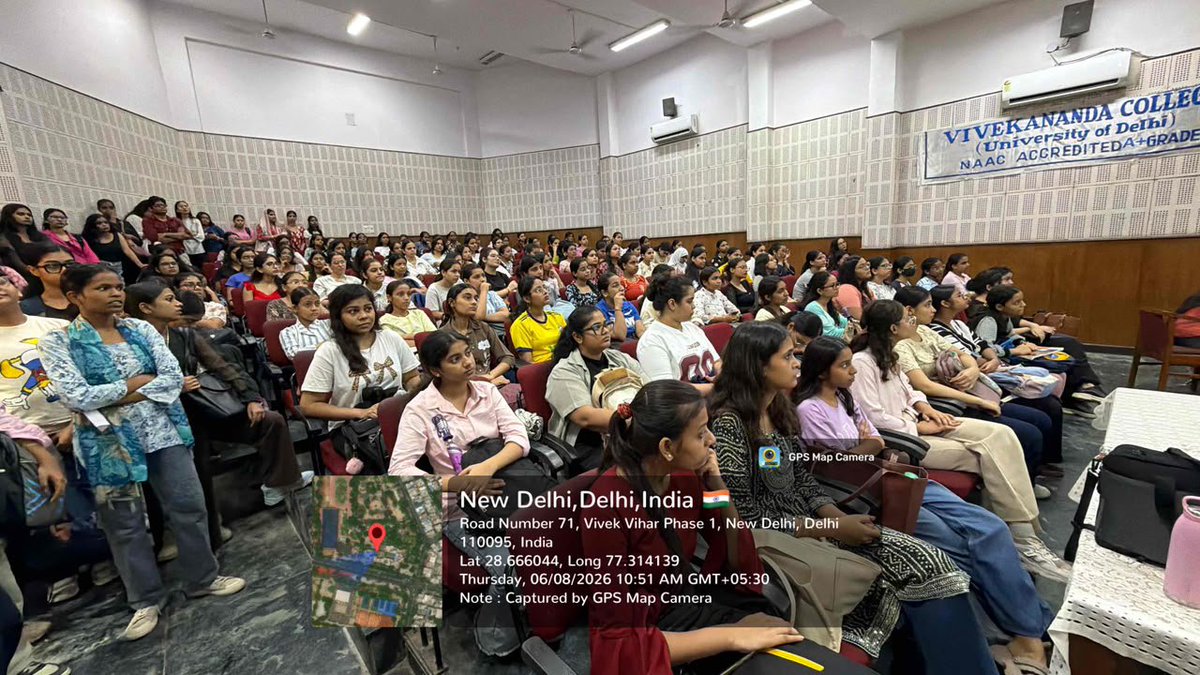 VNC_DU's tweet photo. Glimpses of the interactive NEP Orientation Programme for first year students organised by the NEP Committee, Vivekananda College on 6th August 2026 in Sharda Hall. https://t.co/p83DNsNQZU