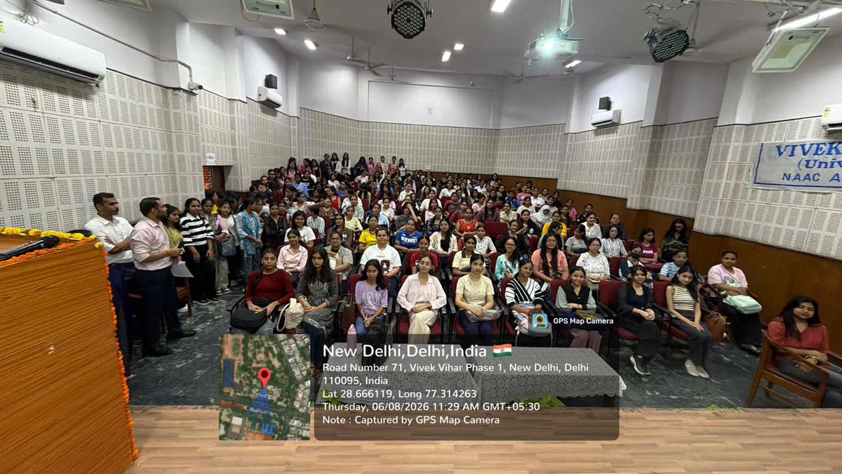 VNC_DU's tweet photo. Glimpses of the interactive NEP Orientation Programme for first year students organised by the NEP Committee, Vivekananda College on 6th August 2026 in Sharda Hall. https://t.co/p83DNsNQZU