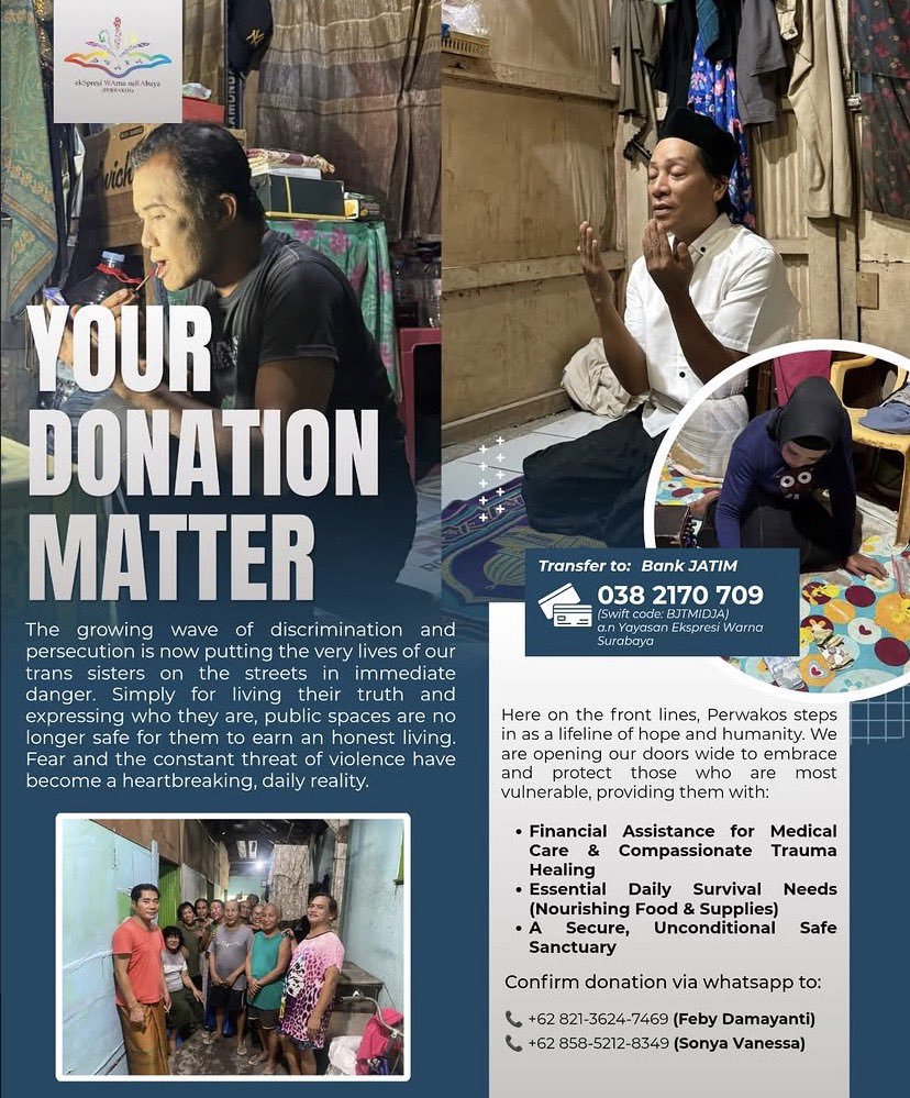 ZinniaMintLove's tweet photo. ‼️DONATION REQ‼️

With the massive wave of persecution in Indonesia, many of the elder trans sisters are in constant danger 😞

Please consider donating or at least share this campaign!! 🌺

Bank Jatim : 038 2170 709
Swift Code : BTJMIDJA
PayPal : https://t.co/gR2rj1wDk6 https://t.co/Abt4Wf3ONG