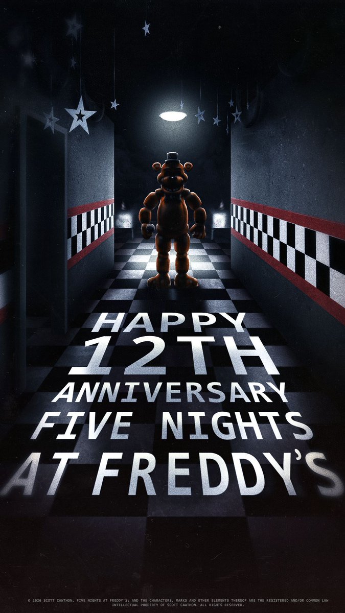 SteelWoolStudio's tweet photo. Happy 12th Anniversary, Five Nights at Freddy's! 🎉 🐻

Twelve years of:

🐻 Animatronics
🍕 Pizza
😱 Jump scares
 📕 Lore
🔦 Flashlights
🎮️ Games
🎶 Music
🎨 Fan art
🍿 Videos
🕵️‍♀️ Secrets
🤯 Theories
❤️ Community

Which one made you fall in love with FNAF? https://t.co/0gYA4gj3jv