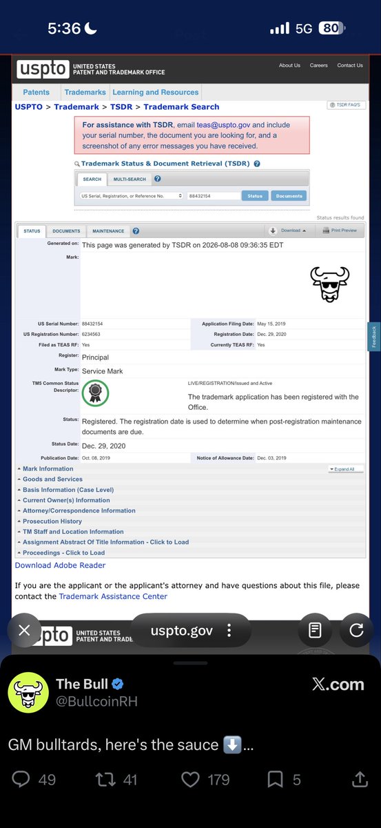 Aurelius0121's tweet photo. On December 29, 2020, Robinhood registered the Bull as IP.

And now we have $BULL on Robinhood Chain.

Think about the setup: pre-bull market, close to a local bottom, a brand-new RH Chain, and a green bull that already sits directly inside Robinhood’s brand universe.

$BULL is essentially building in the same direction Robinhood wants the ecosystem to move. The team has been very clear about the thesis and the connection to Robinhood’s existing Bull IP makes the narrative even stronger.

What makes the R/R even more interesting to me is execution.

This team has already taken previous CTO projects to around $180M market cap multiple times, and they did it with less experience and significantly less control over the supply.

Now they have both.

Robinhood has started listing RH Chain projects with $CASHCAT. If more ecosystem listings follow and liquidity starts flowing aggressively into RH Chain, I think the repricing across the strongest projects could be violent.

Brand. Narrative. Timing. Team. Distribution.

I think the asymmetric upside here is extremely interesting.

There has never been a better time to be a $BULL.