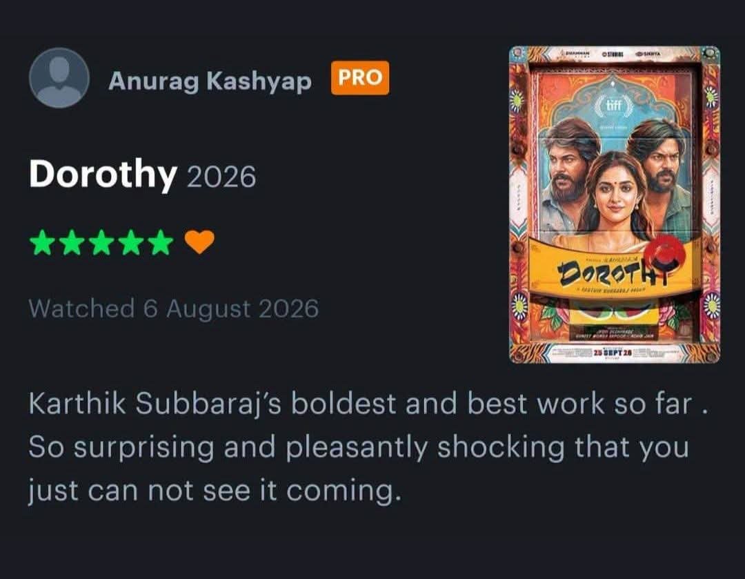 ValuBoy's tweet photo. Anurag Kashyap டோராத்தி ரிவ்யூ 🥵🔥

கார்த்திக் சுப்புராஜ் என்னய்யா சமைச்சு இருக்க 😍🥵 https://t.co/XbpZrikJ3O