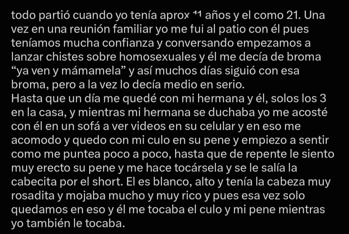 confesyaportes's tweet photo. Un seguidor nos comparte esta rica historia en donde empieza a disfrutar de el morbo: "está historia fue con mi cuñado, recién estaban saliéndome pelos en la verga" ¿Que opinan alguien ha tenido una experiencia similar?
#morbo #confesion #aporte #cuñado https://t.co/BYRZHNb8lD