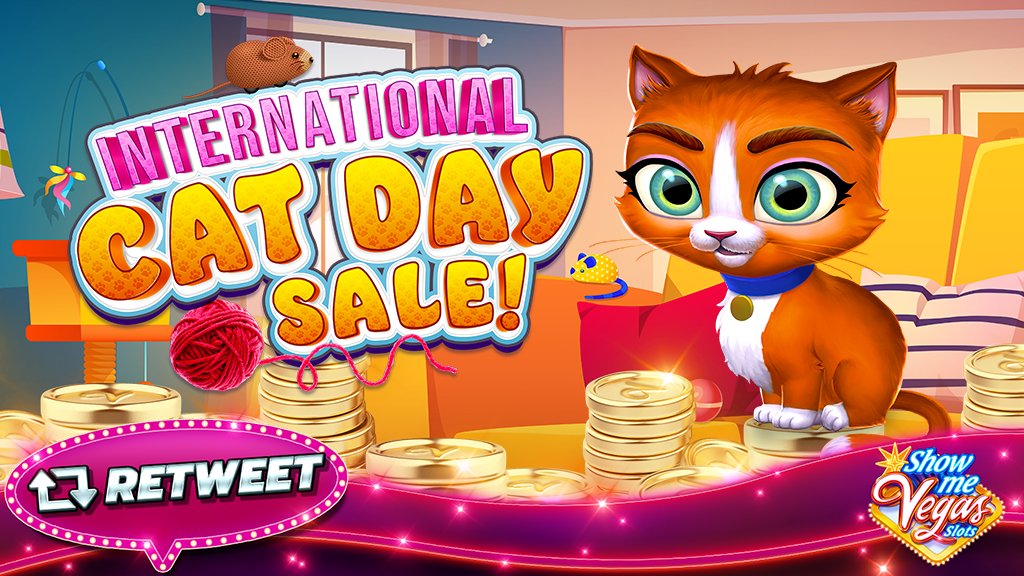 ShowMeVegasSlot's tweet photo. 😺 Happy International Cat Day! 😻🐈 The Sale is LIVE! 🎁 And don't miss free coins from our team today. Just tap the link to collect and play now! ▶️ https://t.co/KbJQtOFbvb 
#HappyInternationalCatDay #Slots #Sale #ShowMeVegasSlots #Jackpots #VideoSlots #CatDay https://t.co/tCszemyXd5