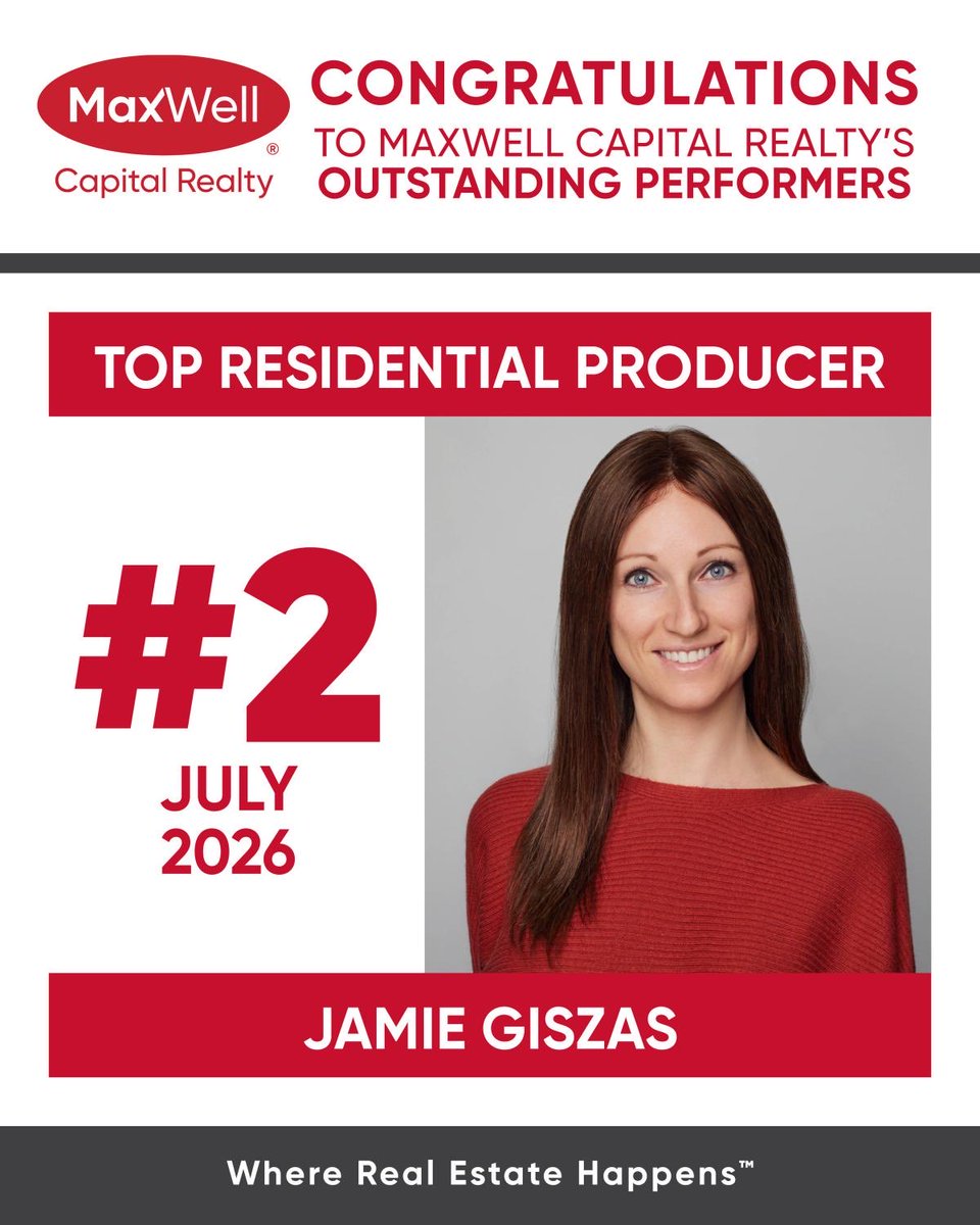 JamieGiszas's tweet photo. #2 Top Producer for July 2026! Thank you so very much to my clients for your continued support!
.
Jamie Giszas
REALTOR
MaxWell Realty
C: 403-463-4363
E: jmgiszas@gmail.com
.
#yyc #calgary #yycre #calgaryre #yycrealestate #calgaryrealestate #calgaryrealtor #yycrealtor https://t.co/iAq9cQn1BM