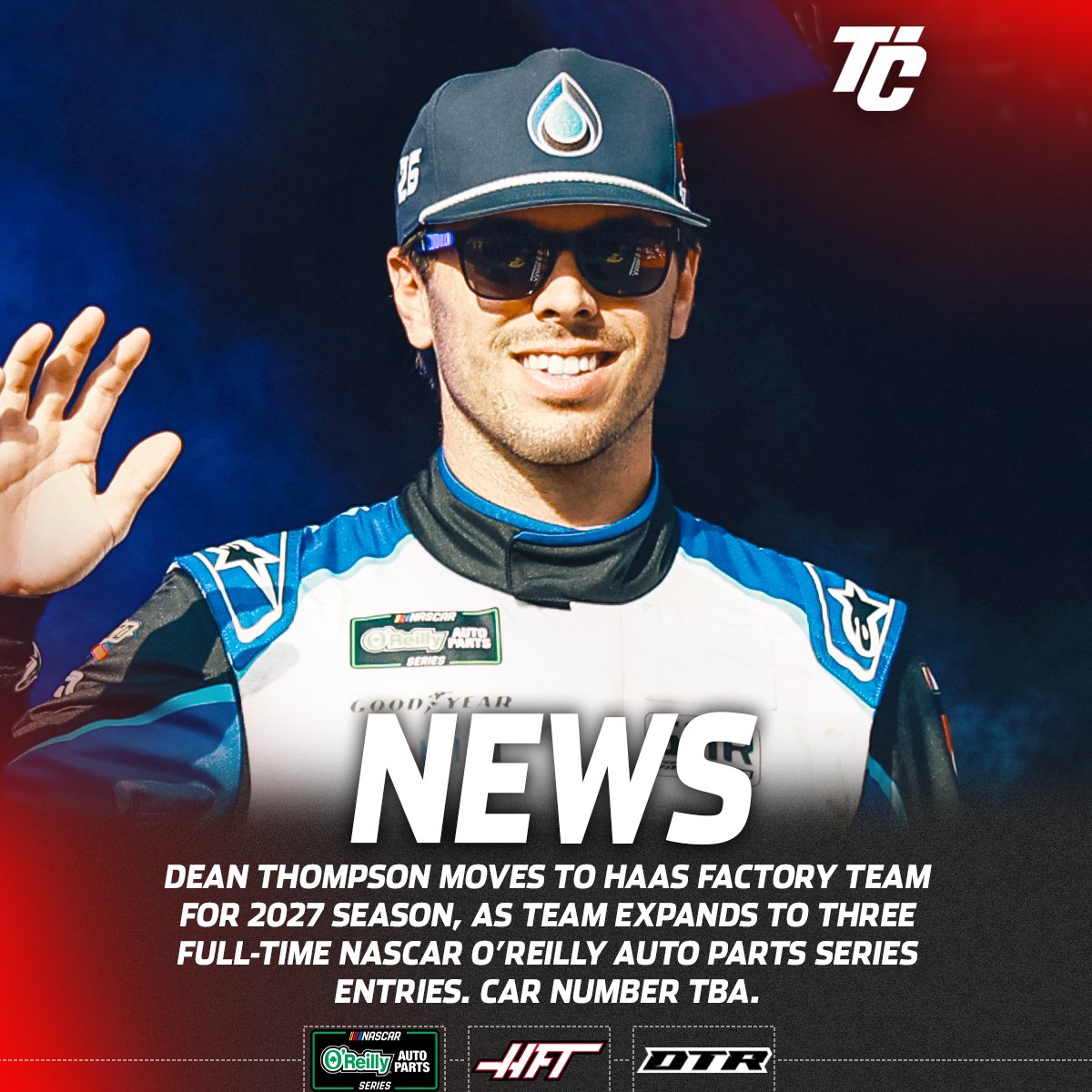 TobyChristie's tweet photo. Dean Thompson is on the move in 2027, as he'll join an expanding Haas Factory Team in the #NASCAR O'Reilly Auto Parts Series. Thompson will drive HFT's third full-time entry (number TBA) next season with sponsorship from Thompson Pipe Group and MCM Transportation. https://t.co/y1vXmuK3Tb