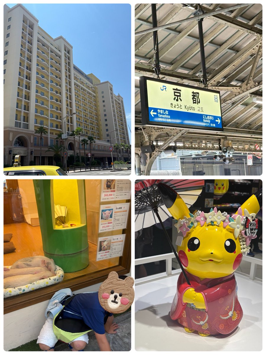 0702Chan's tweet photo. 7/28♡大阪旅行3日目😊
今回はユニバーサルの提携ホテルに泊まったので、移動がめちゃくちゃ楽で良かった☺️朝食バイキングも美味しかった♡ゆっくりチェックアウトしたら、
京都へいったよ🚃
ブラブラしてたら、豚さん見かけてすぐ真似する坊ちゃん。。笑🐖
楽しすぎる旅行になりましたとさ🚄 https://t.co/cgZy7xOWCo