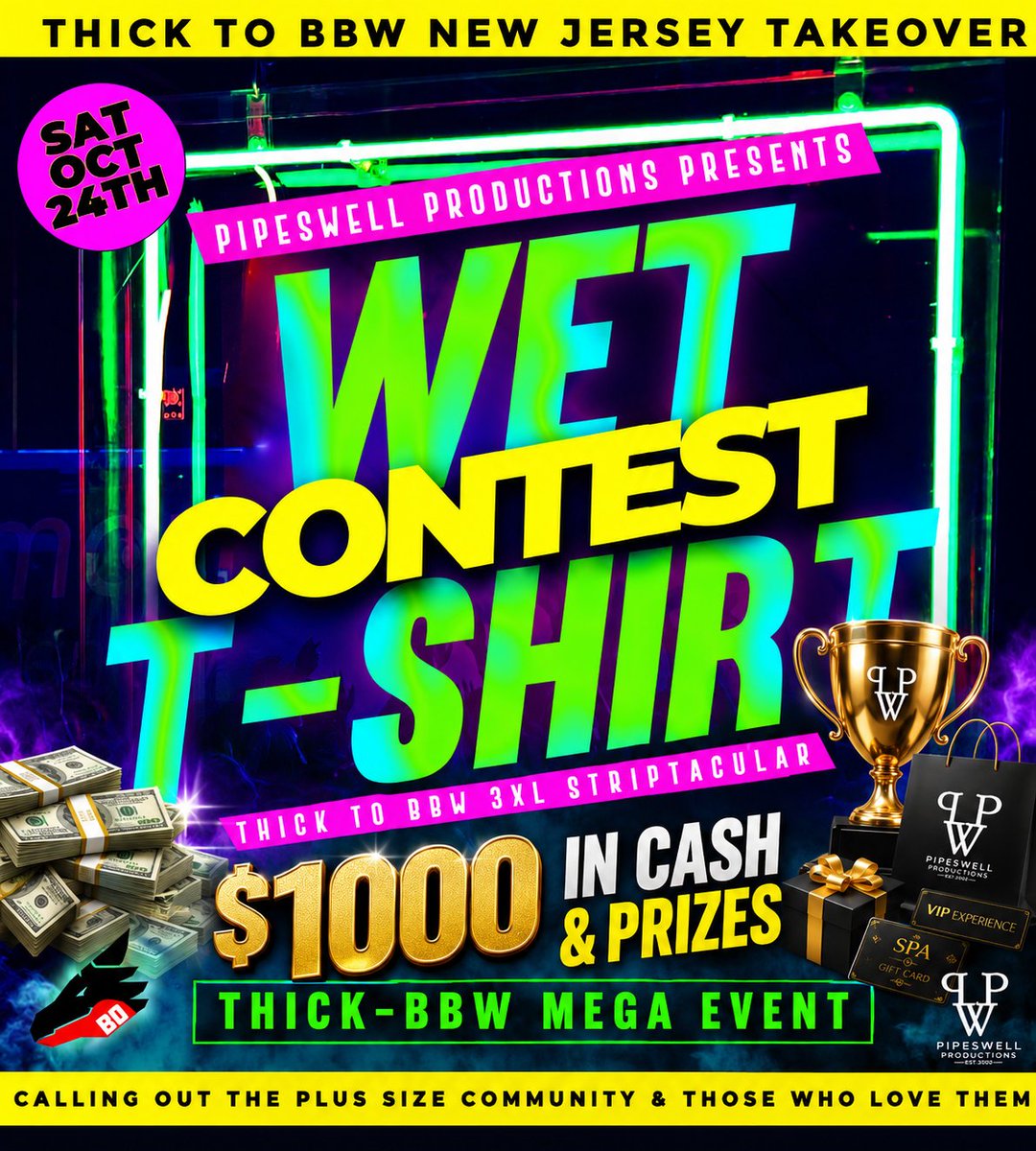 pwpinc4ever's tweet photo. We will have a Wet TShirt Contest at the event over $1000 in cash and Prizes.
#NextEvent BOOTY vs BOOBS #6 Hosted by @therealpinkyxxx
Ultimate Fan Meet n Greet
๐ Sat Oct 24 | ๐IRVINGTON NJ Thick-BBW Strip-Tacular
Tickets OnSale Now ๐
https://t.co/k7GqYUS0ce https://t.co/fDp7gfJFI9