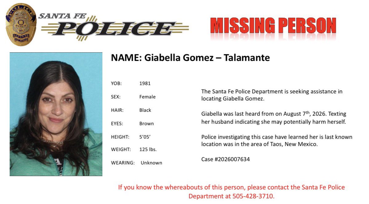 santafepolice's tweet photo. SFPD Investigates Missing Person
#StaySafeSantaFe
#ProtectAndServe
@SantaFeGov
https://t.co/roUH4aLLQT https://t.co/nF4OiVD5S5