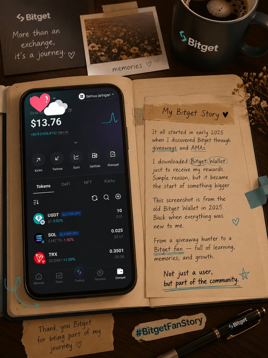 fandnara's tweet photo. My Bitget Fan Story: It Started With a Giveaway 🍀

I never expected a giveaway to be the reason I discovered Bitget. I first came across Bitget in early 2025. At that time, I was mostly a giveaway and AMA hunter, so when I started seeing Bitget hosting community events and giveaways, I became curious.

My first step was actually Bitget Wallet.
I downloaded it mainly because I needed a place to receive the crypto rewards I won from giveaways. That's honestly how simple it started. But after using it for a while, I realized I actually liked the experience. The interface was easy to understand, the navigation felt smooth, and I didn't need to spend hours figuring out where everything was.

I even started taking screenshots of my giveaway rewards whenever they arrived. Looking back at those old screenshots now feels a little nostalgic because they remind me of when my Bitget journey was just beginning. This is one of my screenshots from 2025, back when Bitget Wallet still had its old interface.

At first, Bitget Wallet was simply where I kept the rewards I received. Then I started wondering: “Can I learn to manage all of this myself?”

That's when I downloaded the Bitget exchange. I wanted to learn how to withdraw my crypto independently, so I started learning from YouTube. I went through KYC, learned how to connect my payment details, and eventually figured out how to sell my tokens through P2P.

The first time I successfully withdrew my own crypto, I remember feeling genuinely proud. It might sound like a small thing, but for me it was a big step. I wasn't relying on someone else anymore. I had finally learned how to manage my own crypto.
From there, Bitget became more than just a place to receive giveaway rewards. I started joining more Bitget Indonesia AMAs and community activities. And whenever I won something, seeing the reward arrive directly in my Bitget account made the experience even more meaningful.

Little by little, I wasn't just using Bitget anymore. I was participating, learning, meeting people through the community, and collecting small memories along the way. I guess that's when I realized: I didn't intentionally become a Bitget Fan. It just happened somewhere between my first giveaway, my first withdrawal, and all the little moments in between 💙

#BitgetFanStory