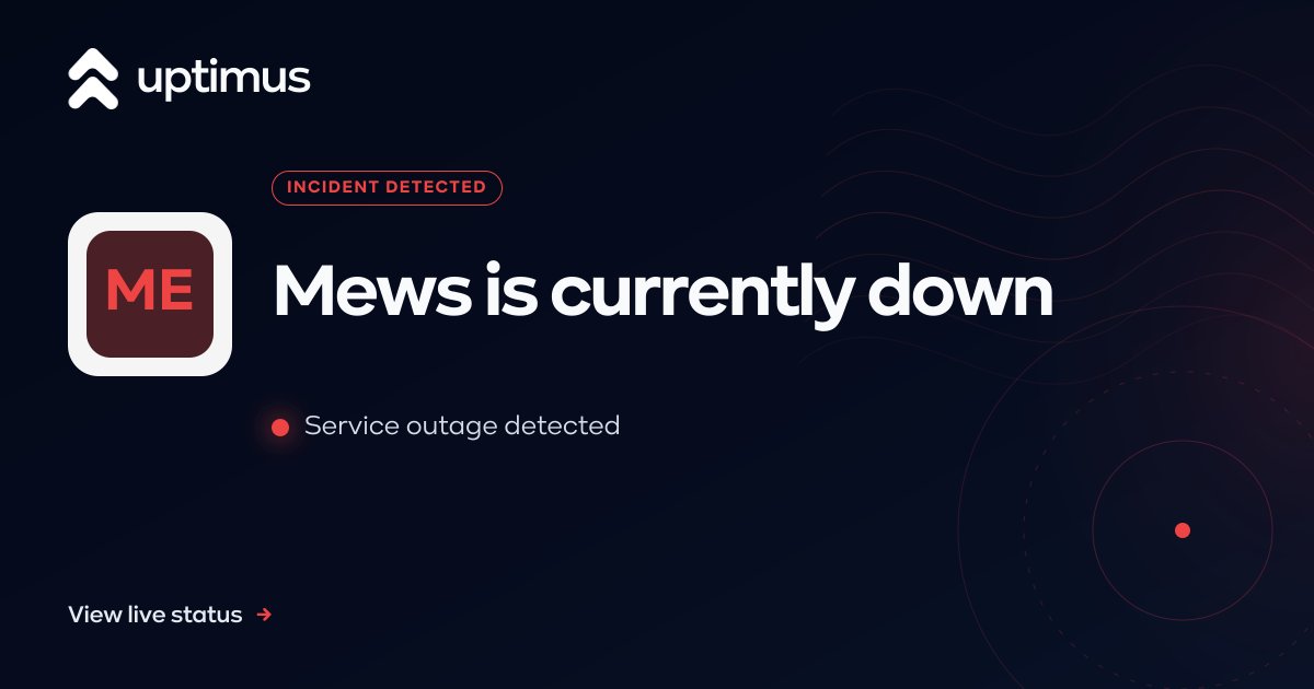 UptimusApp's tweet photo. Mews reports a major incident as of Aug 8, 2026 at 14:23 UTC. The provider is investigating issues causing verification email delivery delays of up to 40 minutes.
#Mews #ServiceStatus https://t.co/3Gqv6LCUEI