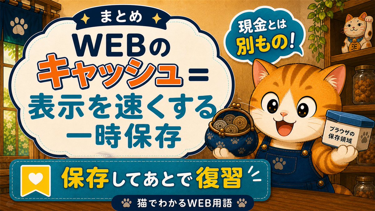 webo_t's tweet photo. キャッシュって現金のことちゃうの？🐱💰

WEBのキャッシュは、画像やページの一部を一時保存し、次の表示を速くする仕組み。

便利ですが、更新後も古い画像が表示される原因になることがあります。

まず再読み込み。それでも古ければ、内容を確認してキャッシュ削除を検討します。 https://t.co/N81fv38SVA