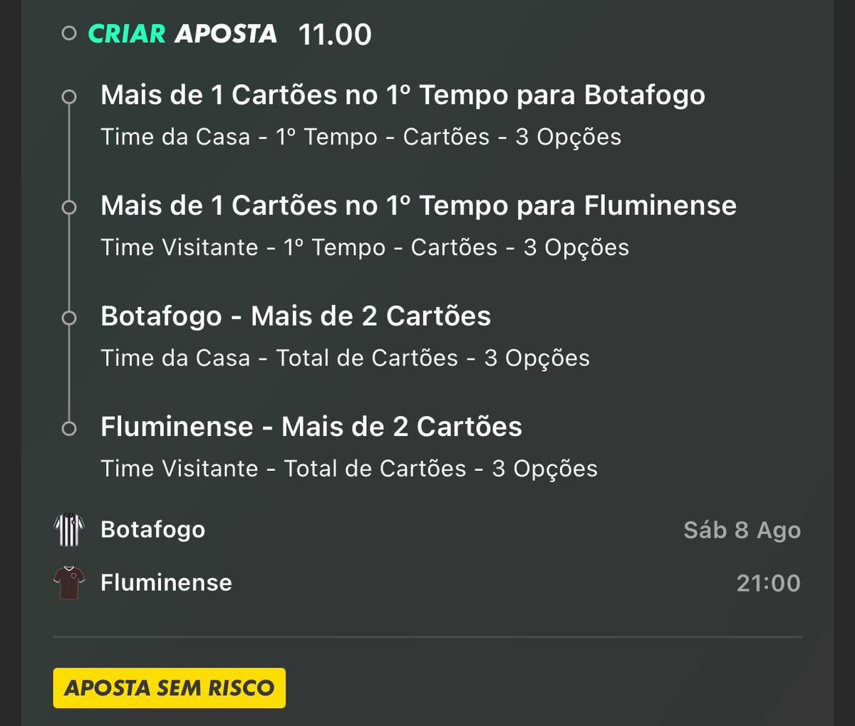 lucasfelipetips's tweet photo. 🍀 PROMOÇÃO "APOSTA SEM RISCO" BET365

Bet365 disponibilizou uma "Aposta Sem Risco", em caso de red, ela reembolsa o valor em crédito de apostas (consultar termos e condições, valor varia de cada conta). Têm que ativar na aba "Promoções"

Jogo duro, mas montei focado em cartões no Botafogo x Fluminense 🇧🇷

🔗 https://t.co/7Pea0sLkgL

🔞 Ministério da Fazenda adverte: Aposta não é investimento. BET365 - Autorizado pela Portaria SPA/MF Nº 250, de 07/02/2025. Aplicam-se T&Cs #PUBLI