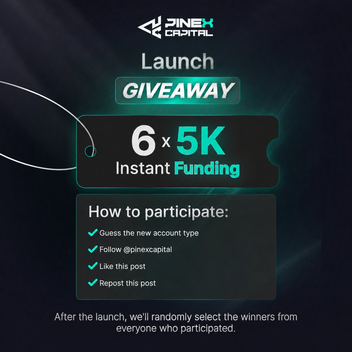 pinexcapital's tweet photo. 🚨 LAUNCH GIVEAWAY: 6x $5K INSTANT FUNDING! 🚨

The next accounts are locked and loaded! We’re dropping another massive giveaway this weekend: 6x $5K Instant Funding Accounts are up for grabs! 🎁

Today's question: Which account type will be launched next❓

A) 3-Step Challenge
B) Instant Funding Elite

How to Enter:

1️⃣ Drop your answer in the comments.
2️⃣ Follow @pinexcapital
3️⃣ Like this post.
4️⃣ Retweet this post.

Keep an eye out this weekend for the next question to boost your odds even further! Winners will be drawn right after the launch. 
Good luck! ✨