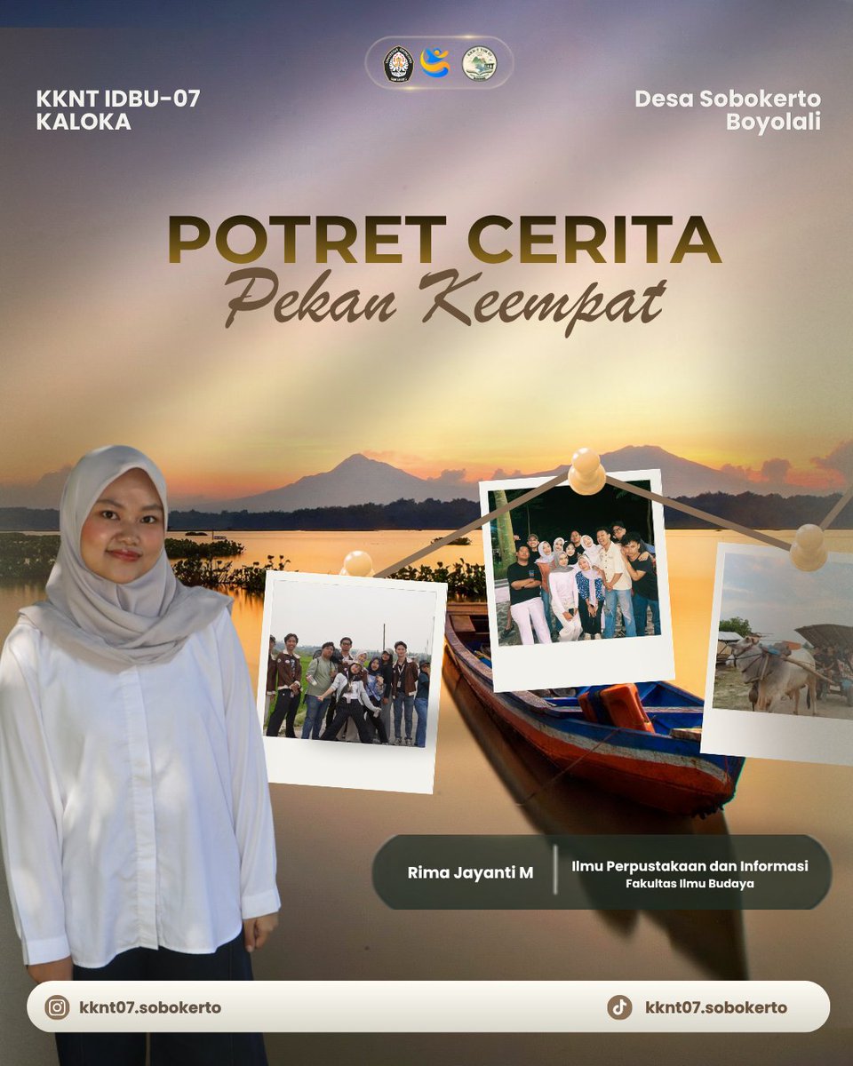 hrvchiyo's tweet photo. HALO SOBAT SOBOKERTO! 👋🏻
​Perkenalkan, aku Rima dari tim KKNT IDBU-07 melalui program KALOKA (Kearifan dan Literasi Lokal Desa).

​Satu minggu menuju garis akhir! Memasuki minggu ke-4 dari 5 minggu perjalanan kami di Desa Sobokerto, rasa haru dan semangat kian bercampur. https://t.co/B04v11r3Px